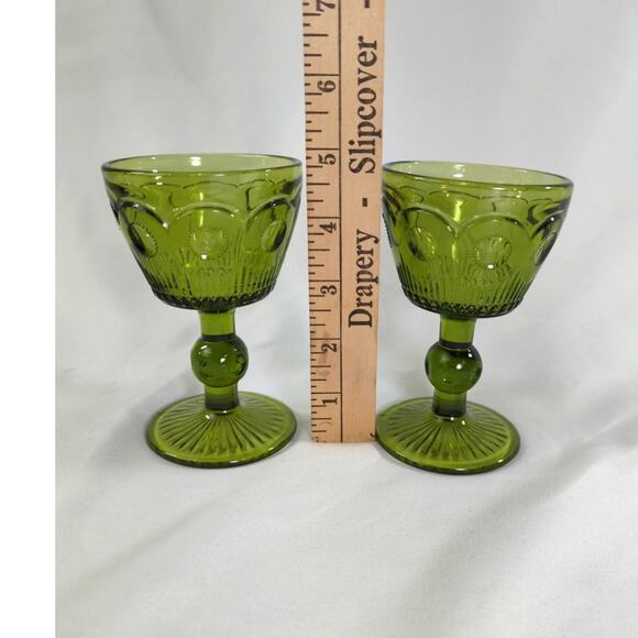 2 MCM Bartlett Collins St. Genevieve Green Wine Brandy Cordial Glasses - Picture 5 of 5